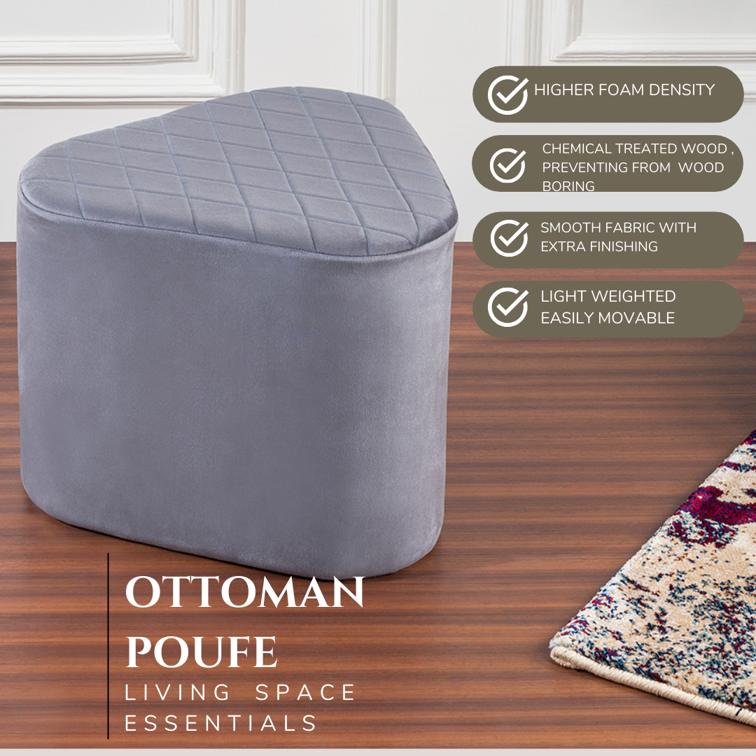 Lushlin Ottoman Triangular Pouffee Stool - Velvet Ash Grey