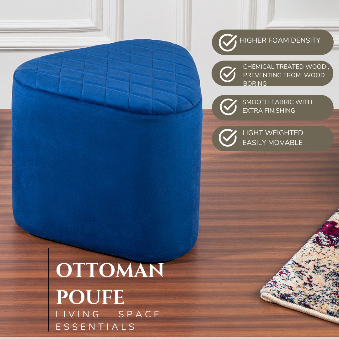 Lushlin Ottoman Triangular Pouffee Stool - Velvet Blue