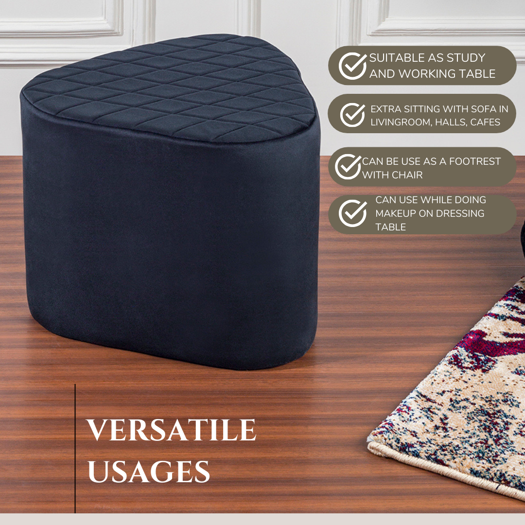 Lushlin Ottoman Triangular Pouffee Stool - Velvet Black