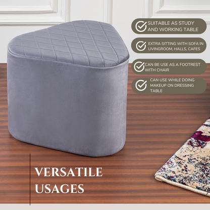 Lushlin Ottoman Triangular Pouffee Stool - Velvet Ash Grey