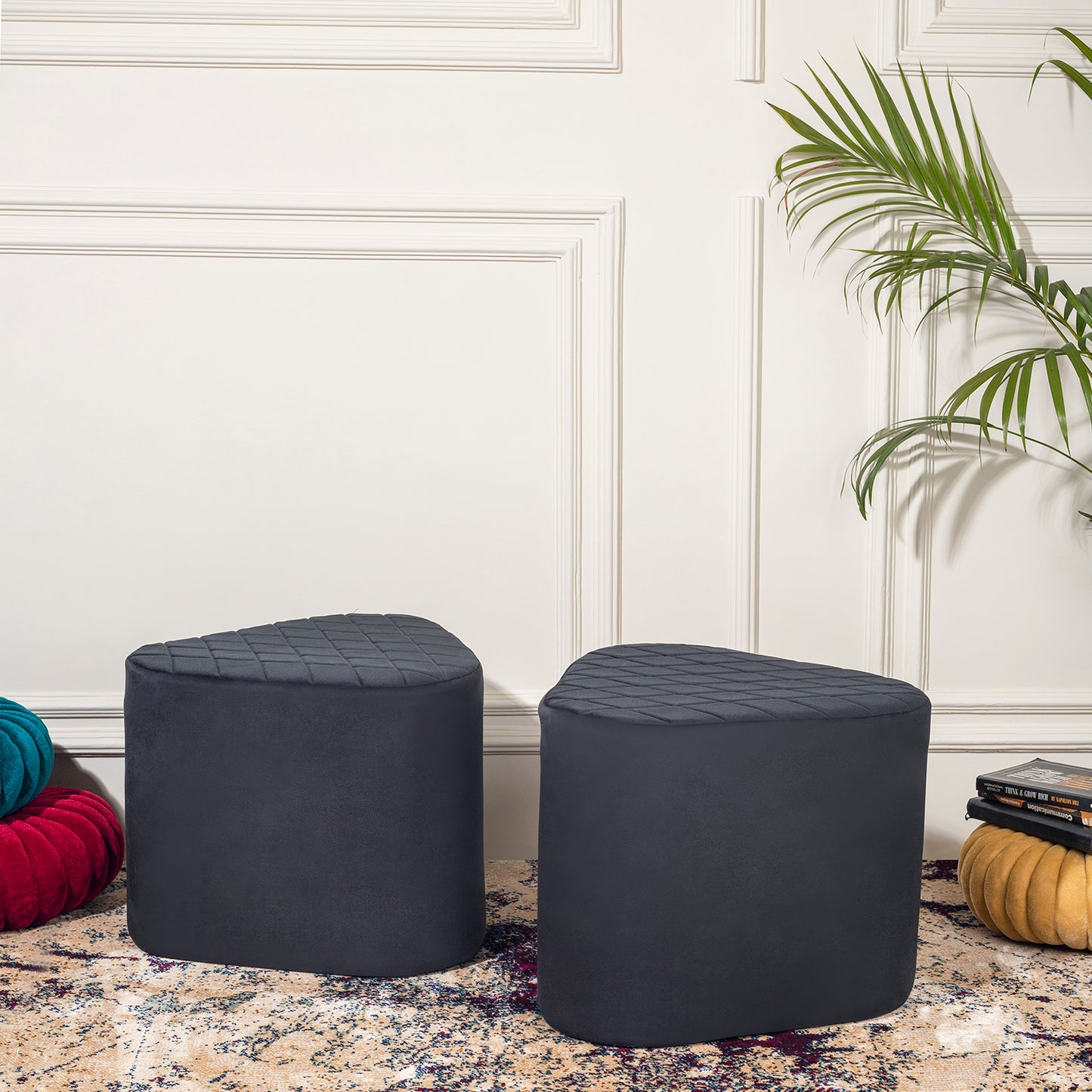 Lushlin Ottoman Triangular Pouffee Stool - Velvet Black