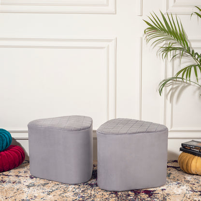 Lushlin Ottoman Triangular Pouffee Stool - Velvet Ash Grey