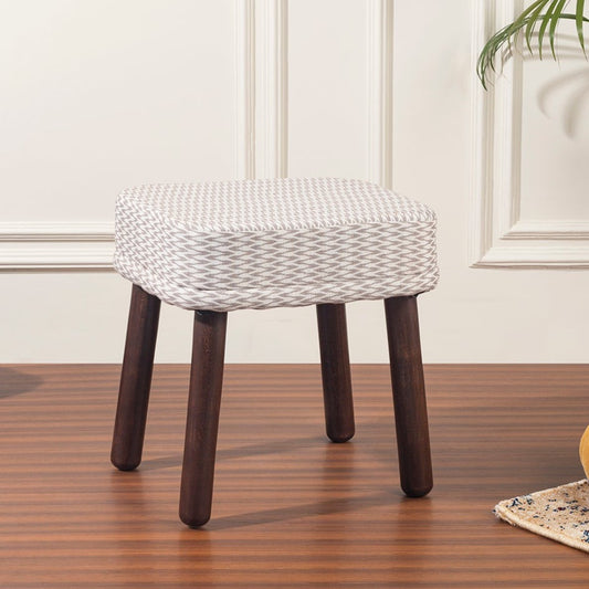 LUSHLIN Ottoman Stool for Living Room, Velvet Ottoman Cushion Footstool for Bedroom, Office Home Decoration & Dressing Table, Small Cushion Long Leg Stool for Sitting (White and Brown, Pack of 1)
