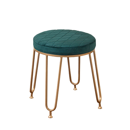 Lushlin Metallic ottoman stool for living room in green fabric and golden metallic frame for sitting and footrest purpose