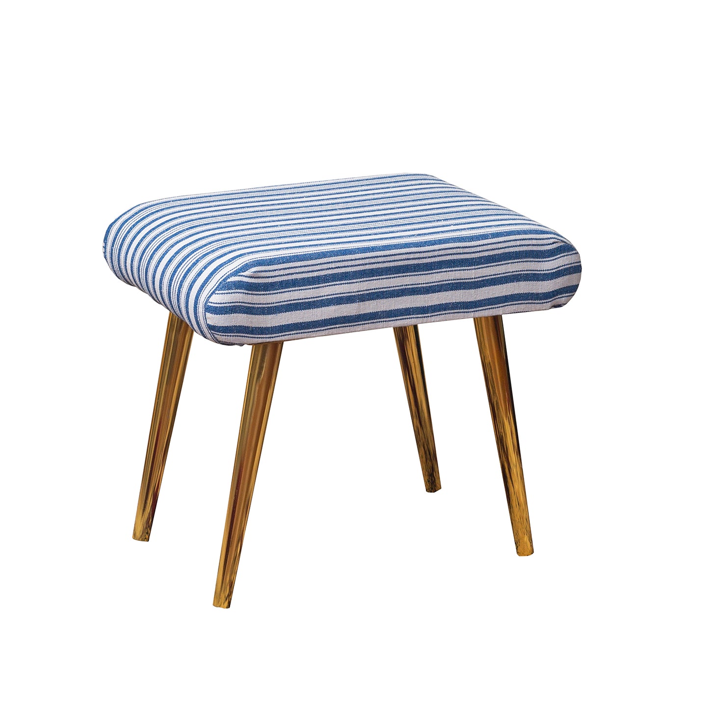 LUSHLIN Metal Blue and White Stripe Cushioned Stool | Footrest | Footrest | Makeup Stool | Stool for Living Room Home Decor Outdoor Furniture Ottoman