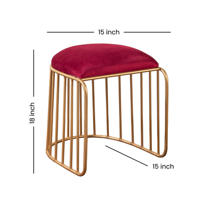 LUSHLIN Maroon Ottoman Stool for Living Room, Metallic Dressing Stool for Bedroom, Ottoman Footrest, Side Stool for Living Room with Golden Frame, Puffy Sitting Stool (Maroon, Pack of 1)