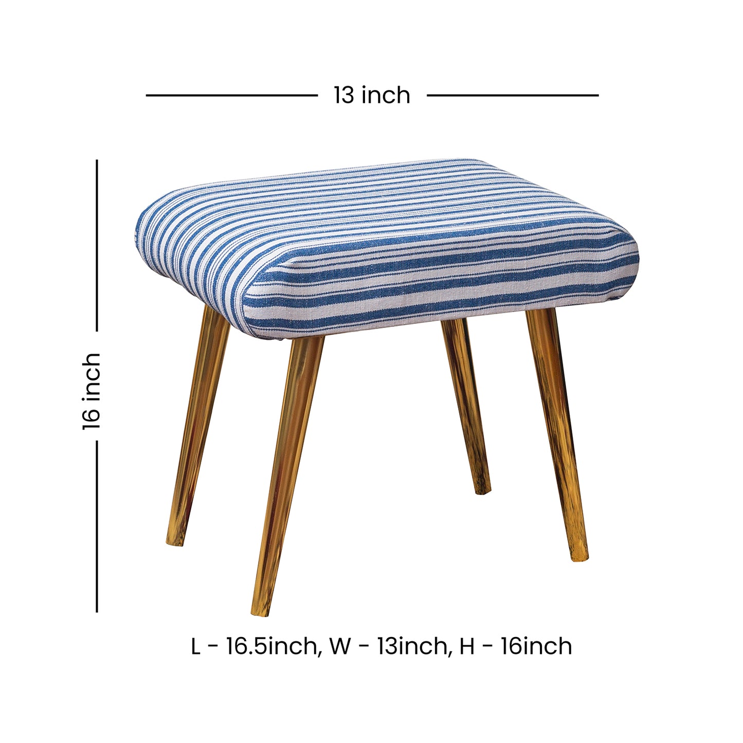 LUSHLIN Metal Blue and White Stripe Cushioned Stool | Footrest | Footrest | Makeup Stool | Stool for Living Room Home Decor Outdoor Furniture Ottoman