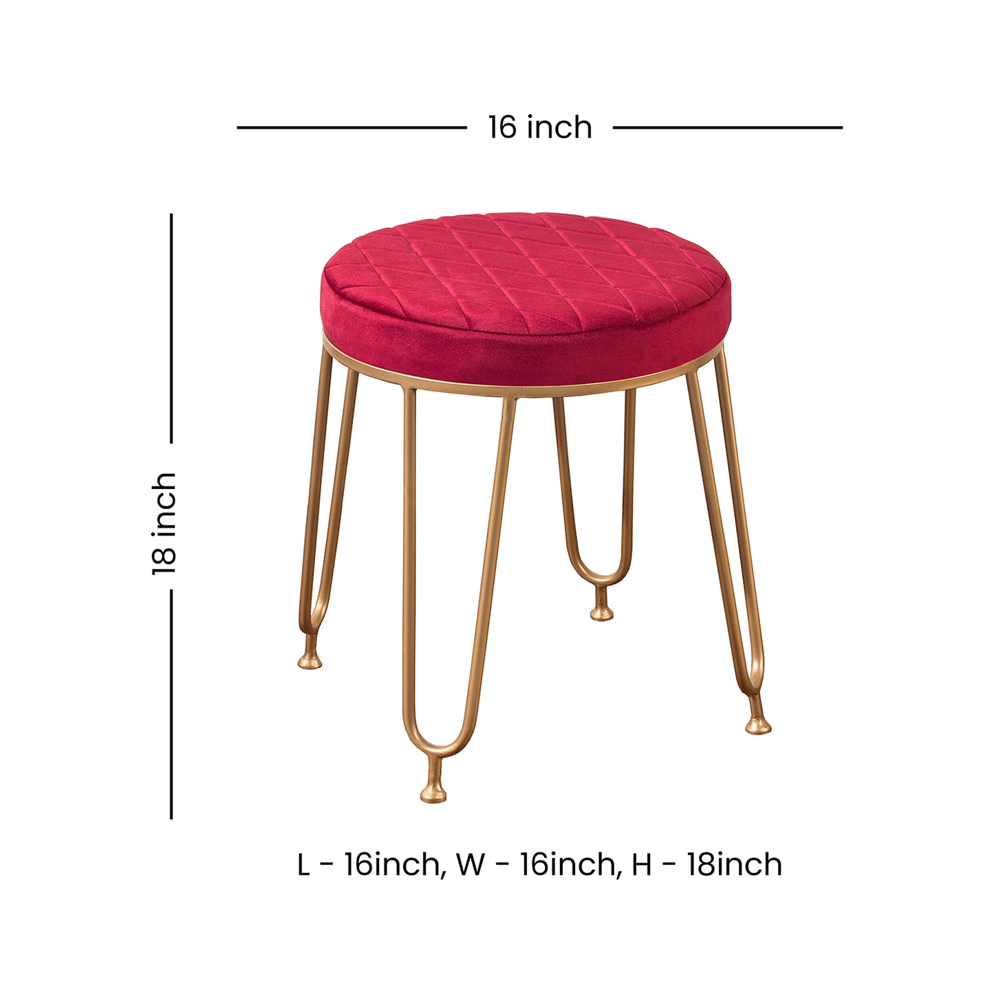 LUSHLIN Maroon Round Multipurpose Cushioned Metallic Stool Ottoman for Sitting, Foot Rest, Vanity seat, Dressing Table(45x35x40) CM, Pack of 1