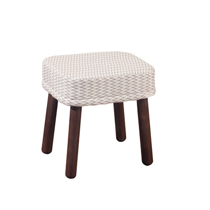 LUSHLIN Ottoman Stool for Living Room, Velvet Ottoman Cushion Footstool for Bedroom, Office Home Decoration & Dressing Table, Small Cushion Long Leg Stool for Sitting (White and Brown, Pack of 2)