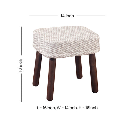 LUSHLIN Ottoman Stool for Living Room, Velvet Ottoman Cushion Footstool for Bedroom, Office Home Decoration & Dressing Table, Small Cushion Long Leg Stool for Sitting (White and Brown, Pack of 2)